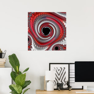 Abstrakt Red and Black Gradient Spiral Fractal Poster