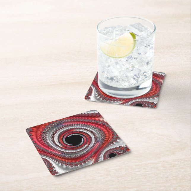 Abstrakt Red and Black Gradient Spiral Fractal Underlägg Papper Kvadrat (Insitu)