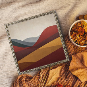 Abstrakt Red and Guld Mountain Landscape Art Fototryck