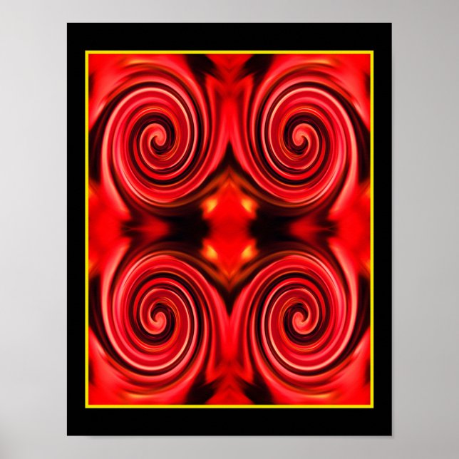 Abstrakt Red and Gult Swirls Färg Poster (Framsidan)