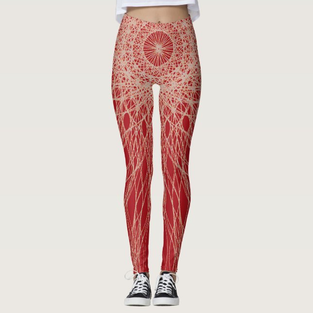 Abstrakt Red and white Spiral Spidery Linjer Leggings (Framsida)