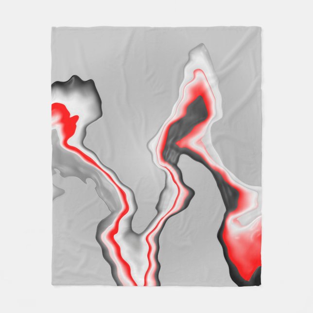 Abstrakt Red Black and white wave, zigzag mönster Fleecefilt (Framsidan)