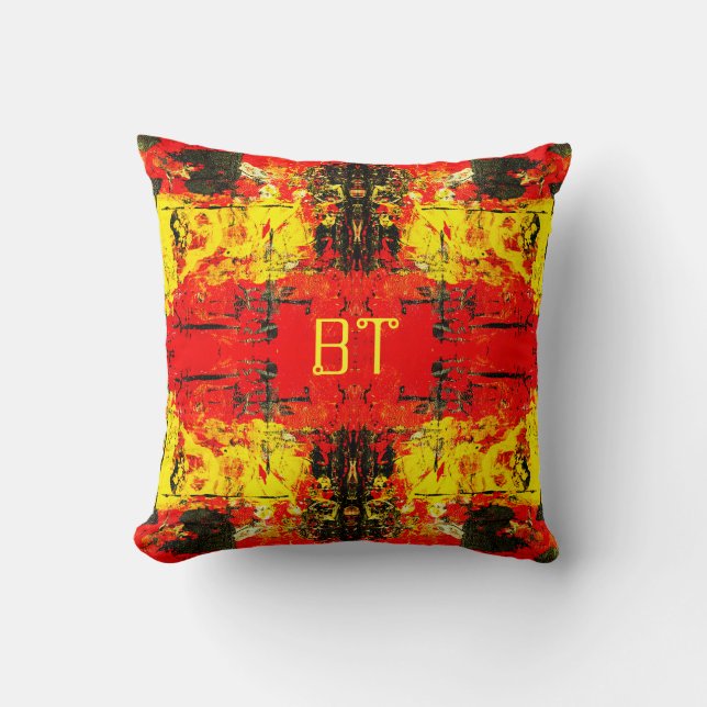 Abstrakt Red Black Gult Glitter Anpassningsbar Ini Kudde (Framsida)