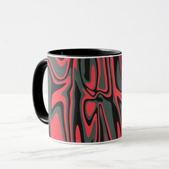 Abstrakt Red, Black & Mörk grönt Swirling Art Mugg (Framsida vänster)