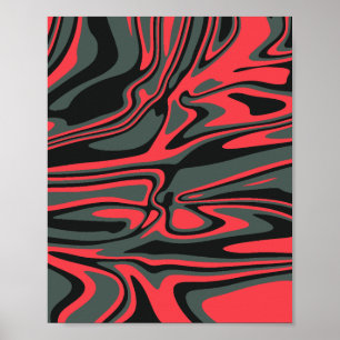 Abstrakt Red, Black & Mörk grönt Swirling Art Poster