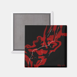 Abstrakt Red Black White Paint Pour Fluid Art Magnet