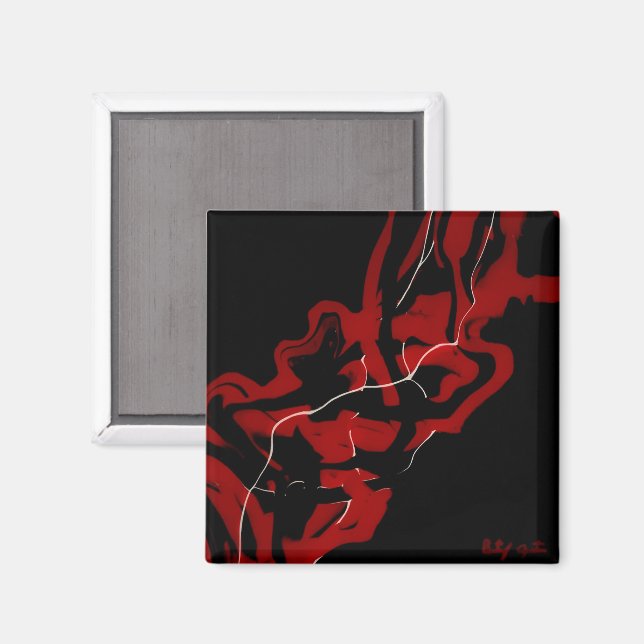 Abstrakt Red Black White Paint Pour Fluid Art Magnet (Front/Back)