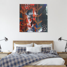 Abstrakt Red, Blue, Earth Tones med Vegetal Eleme Canvastryck