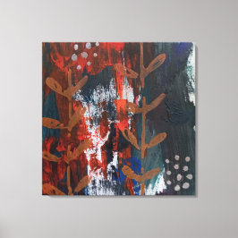 Abstrakt Red, Blue, Earth Tones med Vegetal Eleme Canvastryck