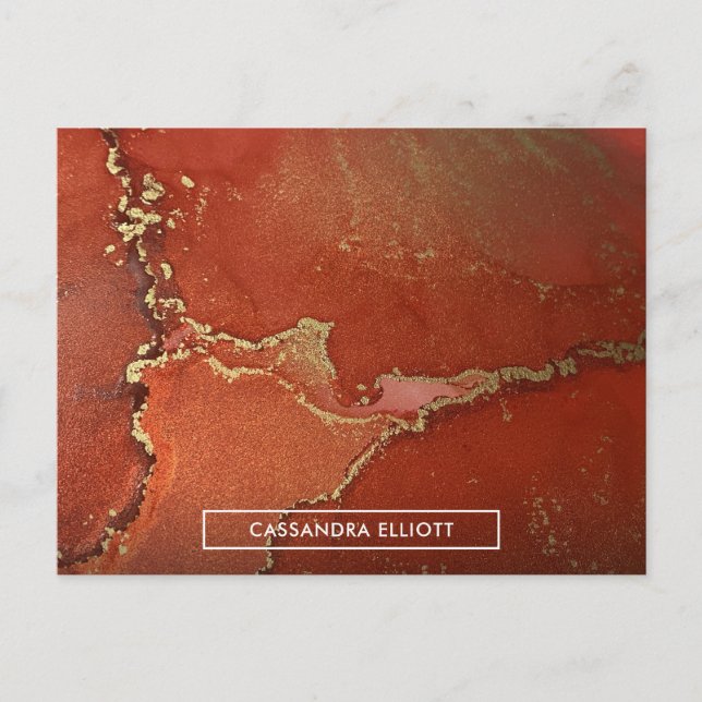 Abstrakt Red & Guld Alcohol Bläck Liquid Art Vykort (Framsida)