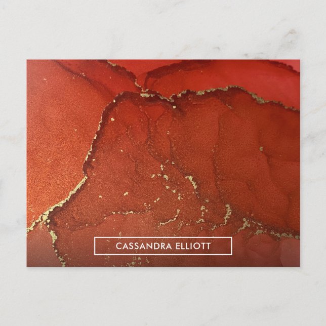 Abstrakt Red & Guld Alcohol Bläck Liquid Art Vykort (Framsida)