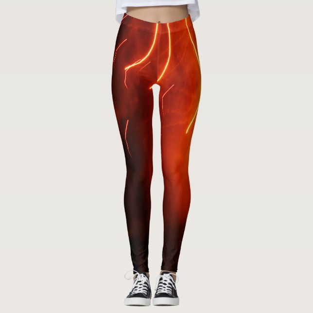 Abstrakt Red guld light streaks Fireworks bokech Leggings (Framsida)