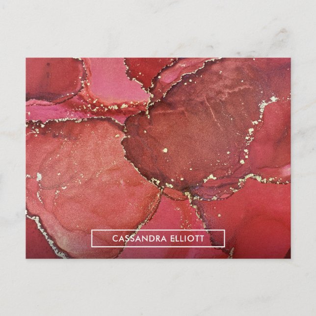 Abstrakt Red & Guld Marcular Alcohol Bläck Liquid  Vykort (Framsida)