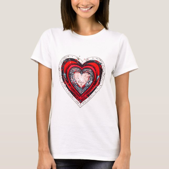 Abstrakt Red Heart-design T Shirt (Framsida)