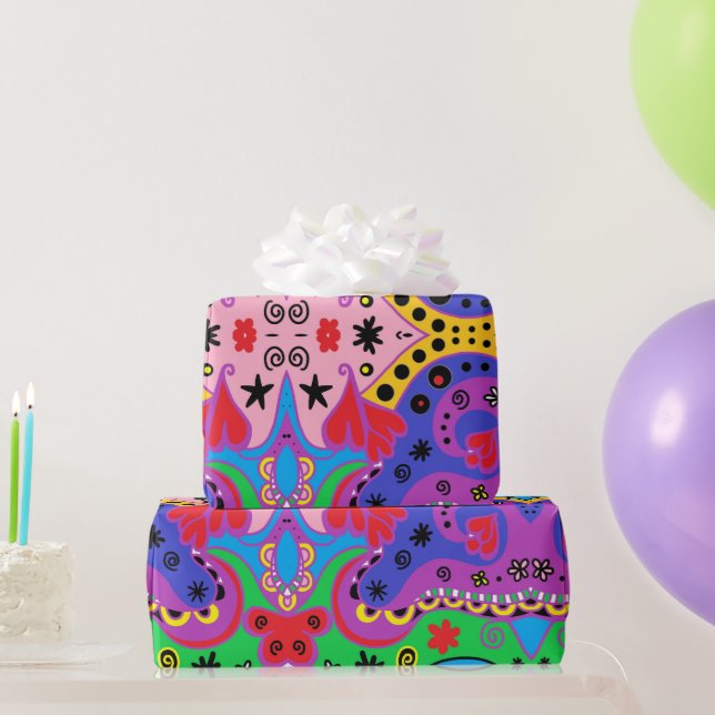 Abstrakt Red Hearts on Rosa Presentpapper (Festgåvor)