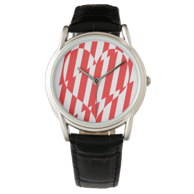 Abstrakt Red n White Rand Valentine Heart Armbandsur (Framsida)