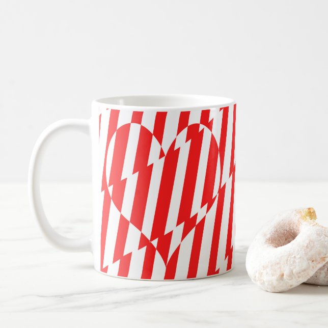 Abstrakt Red n White Rand Valentine Heart Kaffemugg (Med munk)