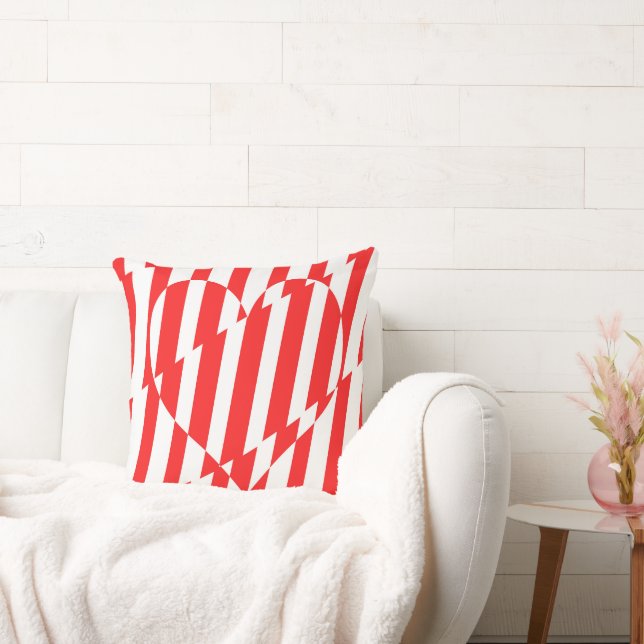 Abstrakt Red n White Rand Valentine Heart Kudde (Soffa)