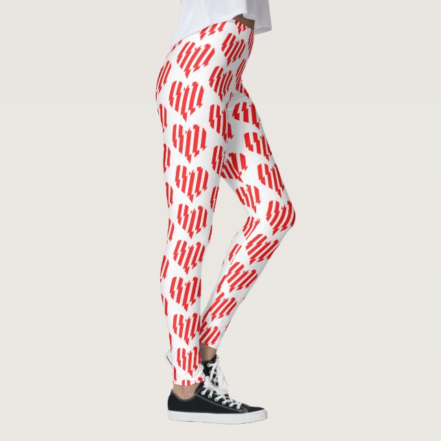 Abstrakt Red n White Rand Valentine Heart Leggings (Höger)