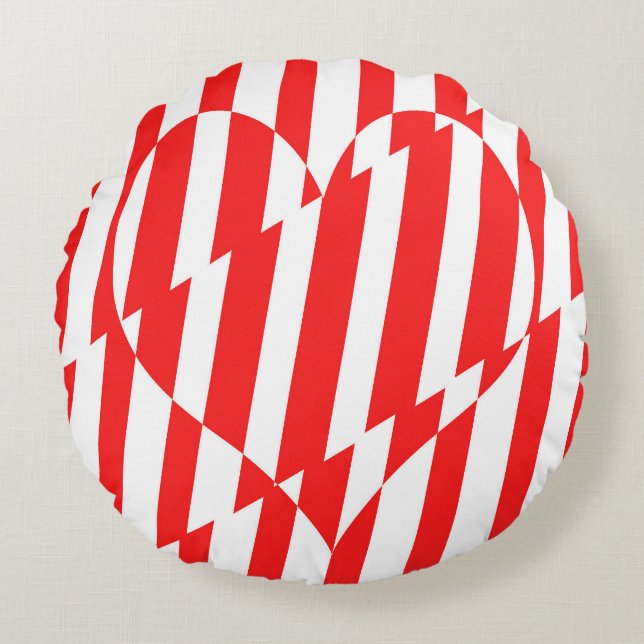 Abstrakt Red n White Rand Valentine Heart Rund Kudde (Framsidan)