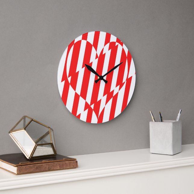 Abstrakt Red n White Rand Valentine Heart Stor Klocka (Kontor)