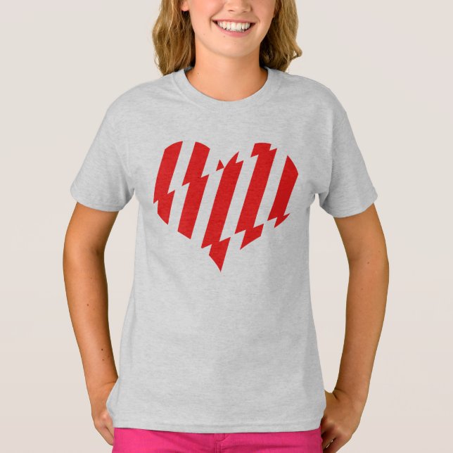 Abstrakt Red n White Rand Valentine Heart T Shirt (Framsida)