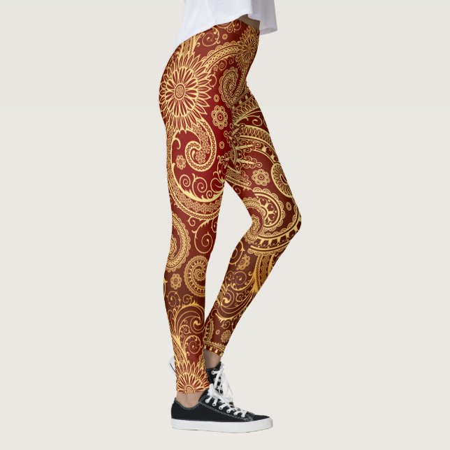 Abstrakt Red och Guld Mönster Leggings (Höger)