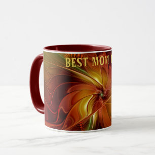 Abstrakt Red Orange Brown Grönt Flower Best Mamma Mugg