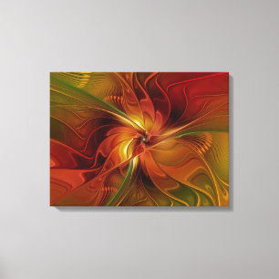 Abstrakt Red Orange Brown Grönt Flower Triptych Canvastryck