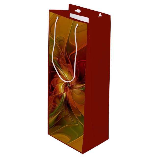 Abstrakt Red Orange Brown Grönt Fractal Art Flower (Framsidan Vinklad)