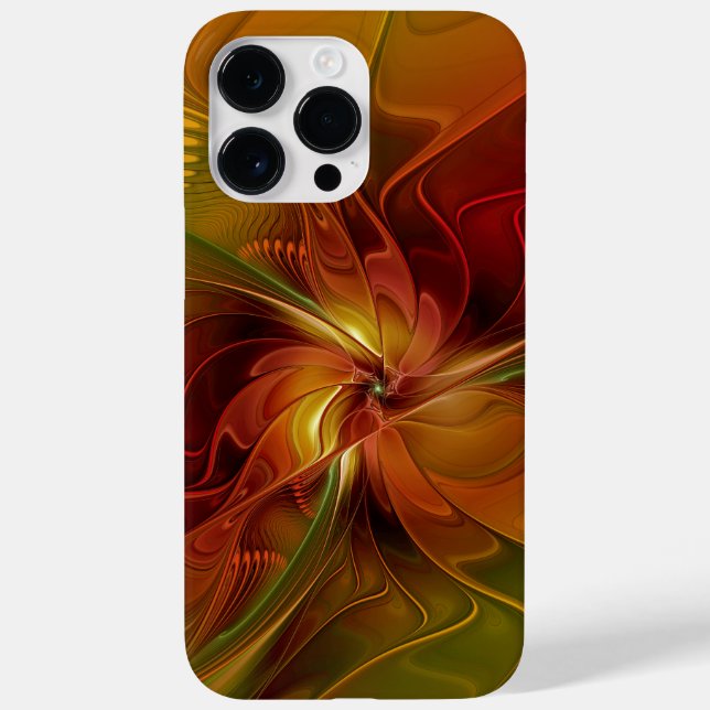 Abstrakt Red Orange Brown Grönt Fractal Art Flower (Baksida)