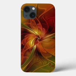 Abstrakt Red Orange Brown Grönt Fractal Art Flower