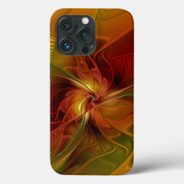 Abstrakt Red Orange Brown Grönt Fractal Art Flower