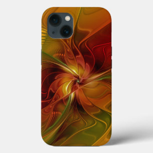 Abstrakt Red Orange Brown Grönt Fractal Art Flower