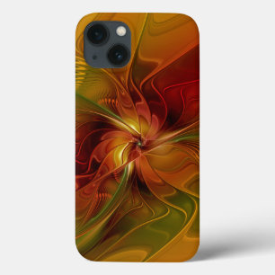 Abstrakt Red Orange Brown Grönt Fractal Art Flower