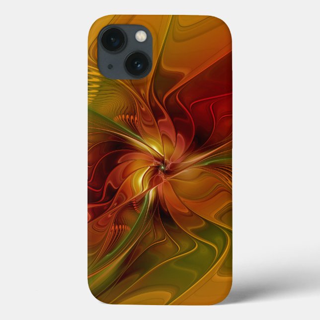Abstrakt Red Orange Brown Grönt Fractal Art Flower (Baksida)