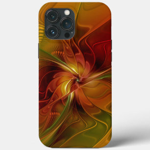 Abstrakt Red Orange Brown Grönt Fractal Art Flower