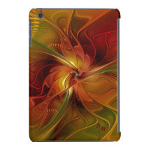 Abstrakt Red Orange Brown Grönt Fractal Art Flower