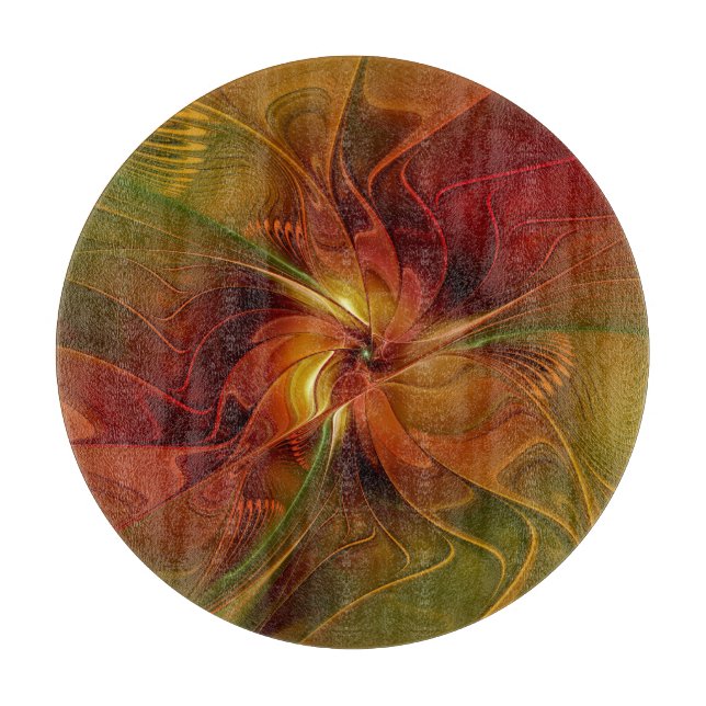 Abstrakt Red Orange Brown Grönt Fractal Art Flower (Framsidan)