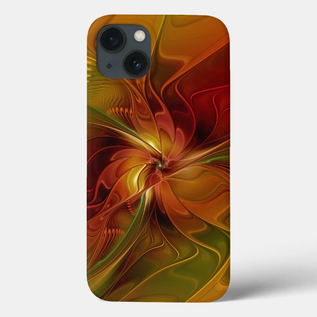 Abstrakt Red Orange Brown Grönt Fractal Art Flower (Baksida)