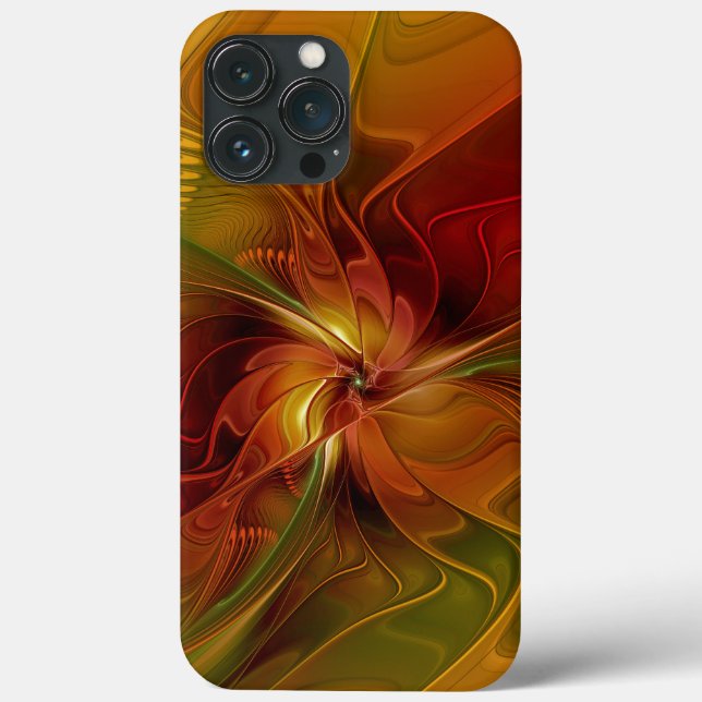 Abstrakt Red Orange Brown Grönt Fractal Art Flower (Baksida)