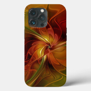 Abstrakt Red Orange Brown Grönt Fractal Art Flower