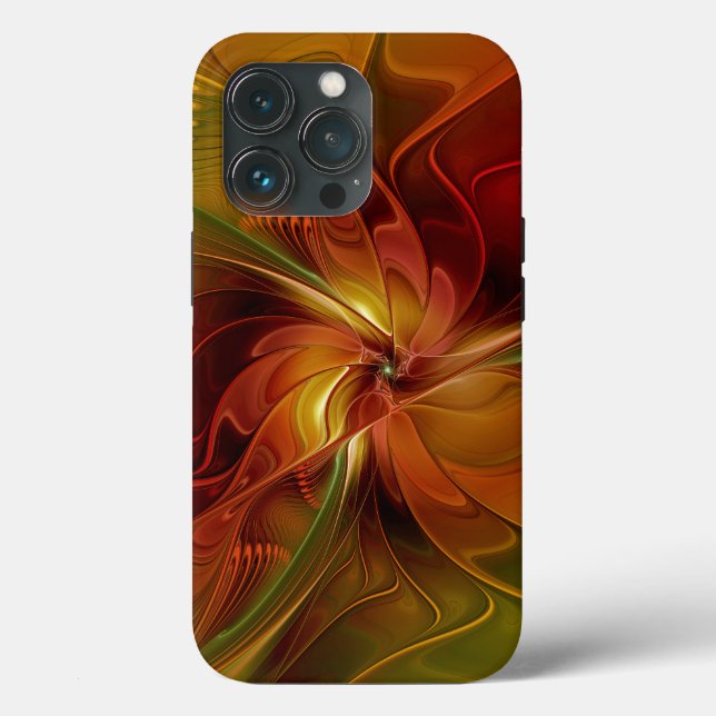 Abstrakt Red Orange Brown Grönt Fractal Art Flower (Baksida )