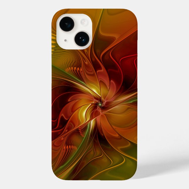 Abstrakt Red Orange Brown Grönt Fractal Art Flower (Baksida)
