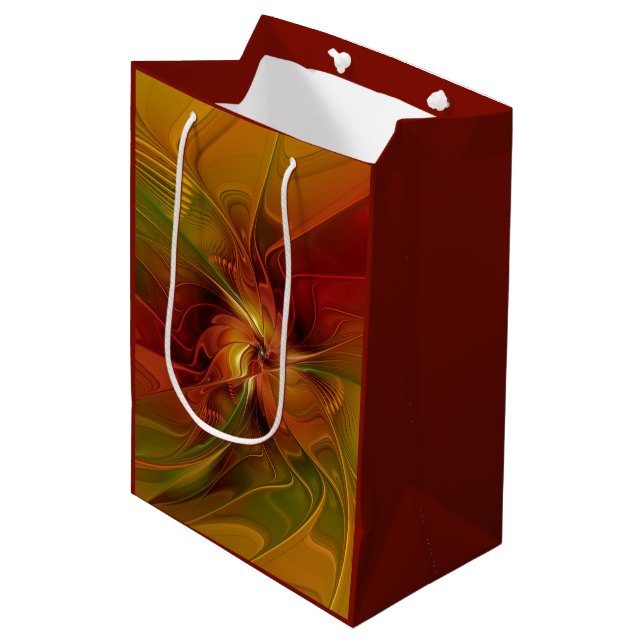 Abstrakt Red Orange Brown Grönt Fractal Art Flower (Framsidan Vinklad)