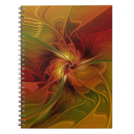 Abstrakt Red Orange Brown Grönt Fractal Art Flower Anteckningsbok