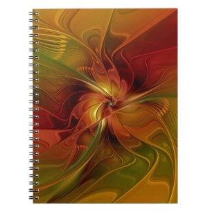 Abstrakt Red Orange Brown Grönt Fractal Art Flower Anteckningsbok