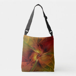 Abstrakt Red Orange Brown Grönt Fractal Art Flower Axelväska