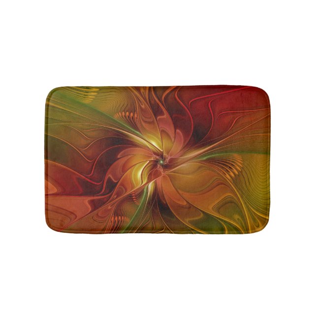 Abstrakt Red Orange Brown Grönt Fractal Art Flower Badrumsmatta (Framsidan)