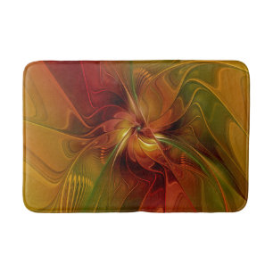 Abstrakt Red Orange Brown Grönt Fractal Art Flower Badrumsmatta
